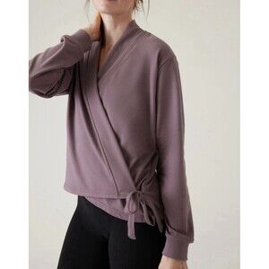 Athleta Retroterry Wrap Cozy Soft‎ Sweatshirt Wrap Top Damask Mauve MEDIUM